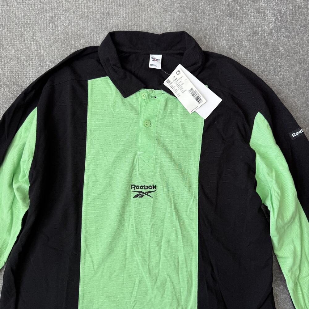 Reebok Shirt Mens Medium Black Green Skate Rugby Long Sleeve Casual Sport NEW - Picture 2 of 10